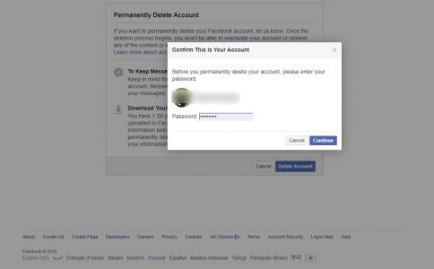 حذف حساب الفيس بوك
