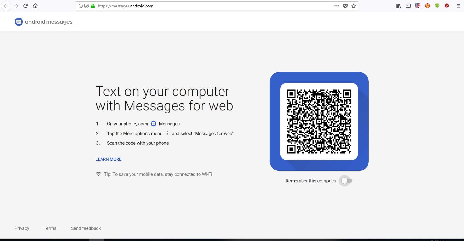 رسائل أندرويد للويب