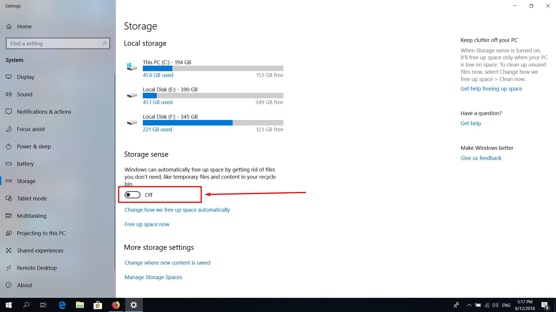 ميزة Storage Sense ويندوز 10 لتحرير مساحة علي الهارد ديسك