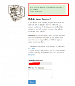 ايقاف حساب تيليجرام