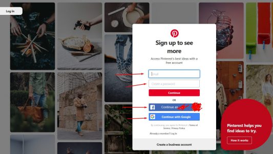 كيفية التسجيل في موقع pinterest