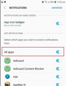 طريقة إيقاف الإشعارات لجميع التطبيقات