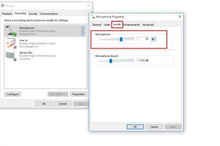 رفع صوت المايك في ويندوز 10