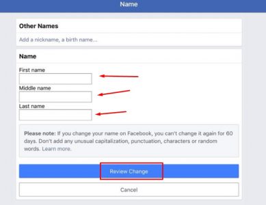 معايير اختيار الأسماء في فيس بوك