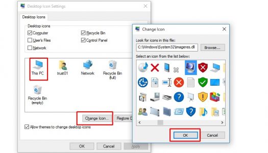 التحكم في ايقونات سطح المكتب