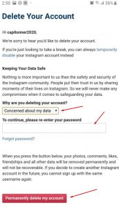 تعطيل حساب الانستقرام مؤقتاً