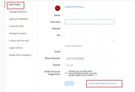 حذف حساب انستقرام مؤقتاً