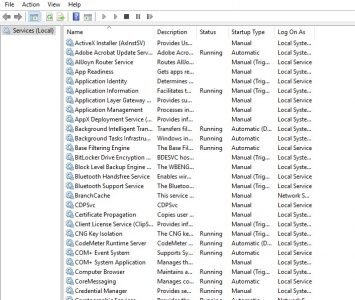 أوضاع خدمات الويندوز