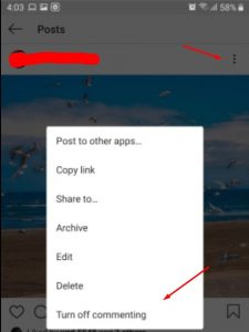 طريقة أيقاف التعليقات على منشور انستقرام بعد نشره